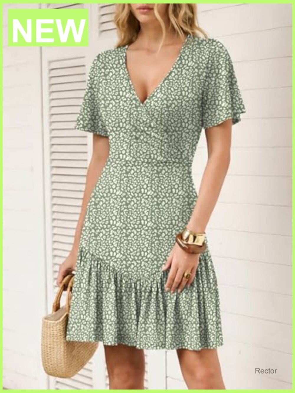 Slim Fit Wrap V-Neck Floral A-Line Mini Dress Short Sleeve Summer - Picture 3 of 7